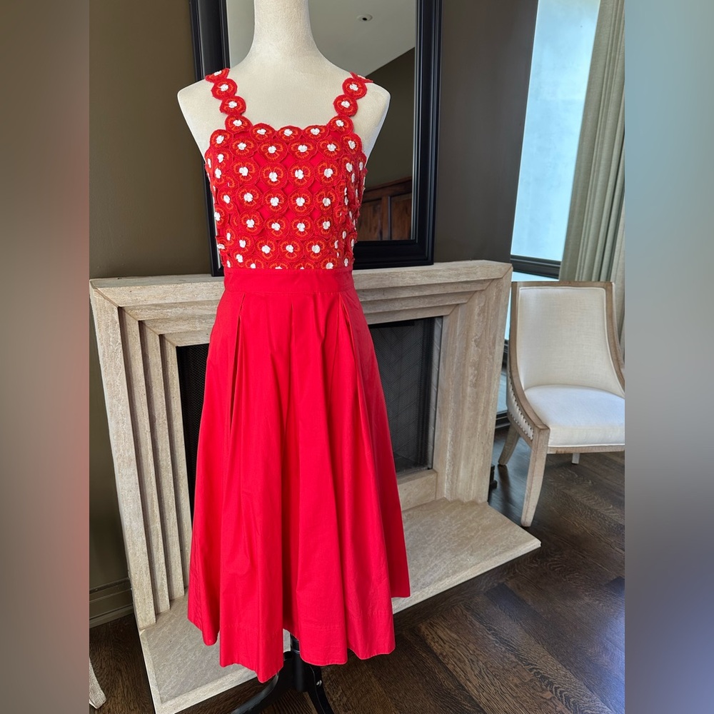 Anthropologie Red Crochet Midi Dress
